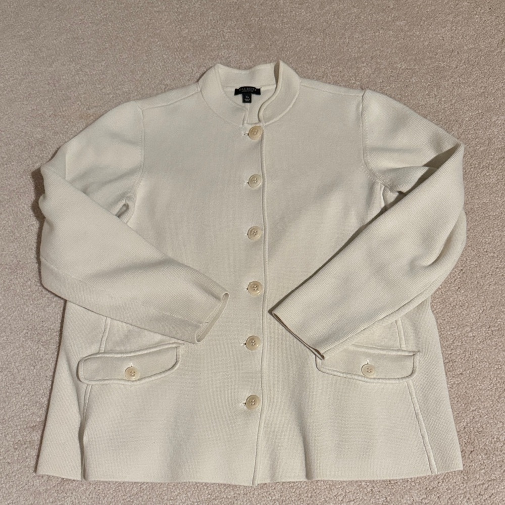 Talbots Woman Petites Cream Button-Up Sweater Cardigan